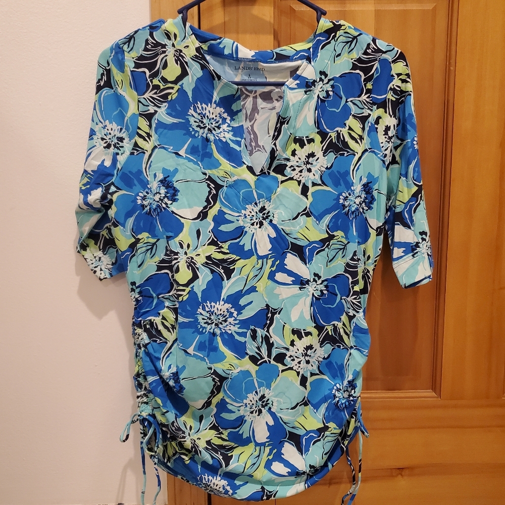 Lands End Floral Blue and Green Swim Suit Top